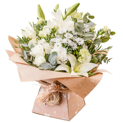 Evelyn - A fabulous collection of white and cream flowers make this the perfect gift. This bouquet will be hand delivered by the local florist. 