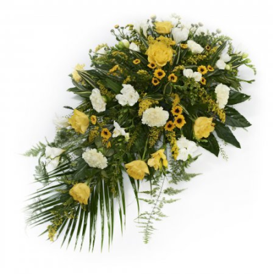 Yellow Single Ended Spray - Traditional single ended spray in oasis made in yellow and white flowers. At ##SHOP## we are delighted to present this product available for flower delivery in ##AREA## and surrounding areas.