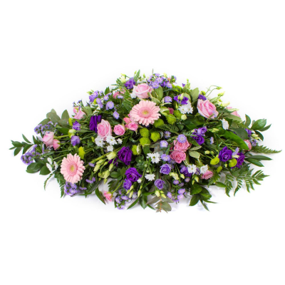 Single Ended Spray SYM-306 - This single ended spray is made using a mix of purple and pink flowers and contrasting foliage. Same day delivery may not be possible on this design – please contact us to discuss your requirements.
