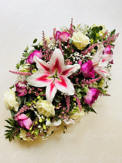 3 Ft Classic Pink & White Spray - A stunning lily and pink scented rose tribute.